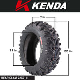 Kenda Bear Claw Front 22x7-11 & Rear 22x12-8 ATV, UTV, or SXS Tires w/ Keychain